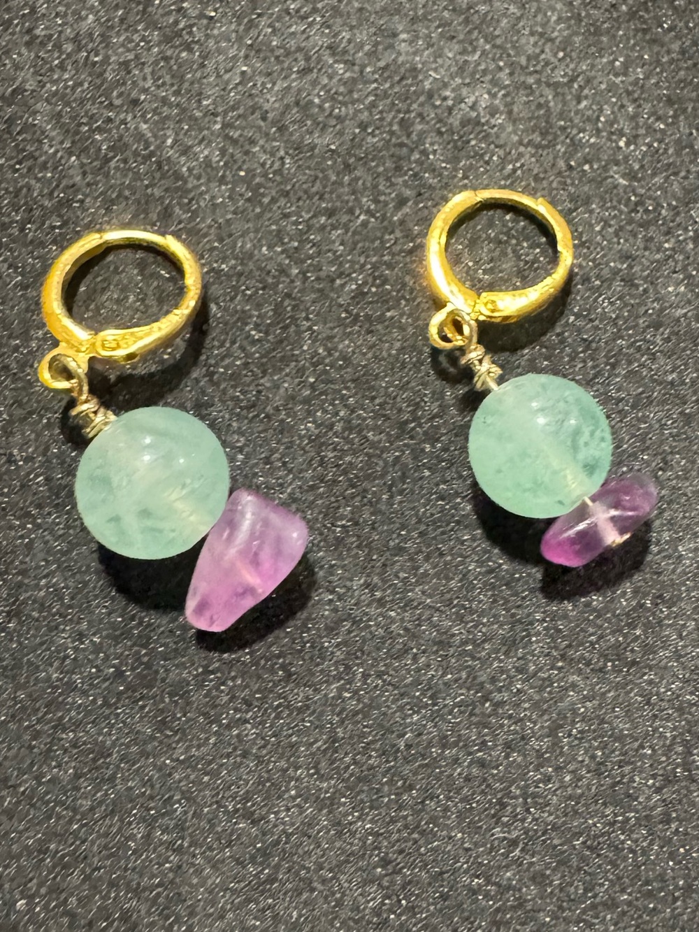 Handmade Gold Hoop Earrings with fluorite stone Beads